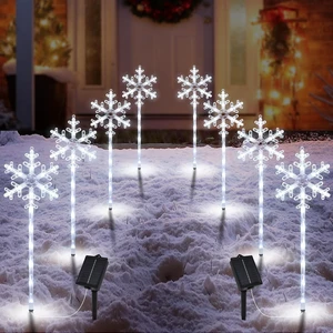 Christmas Solar Pathway Lights, White Snowflake, 8 Pack Christmas Solar Pathway Lights, White Snowflake, 8 Pack