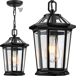 Gleamz Hanging Light Fixture, Black Dusk to Dawn Outdoor Pendant Lights Gleamz Hanging Light Fixture, Black Dusk to Dawn Outdoor Pendant Lights