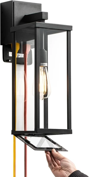 mirrea 18" Classic Outdoor Wall Sconce with Built-in GFCI Outlet 1 Light in Matte Black Rectangular Metal Frame and Clear Glass Shade Waterproof Porch Light Patio Light mirrea 18" Classic Outdoor Wall Sconce with Built-in GFCI Outlet 1 Light in Matte Black Rectangular Metal Frame and Clear Glass Shade Waterproof Porch Light Patio Light