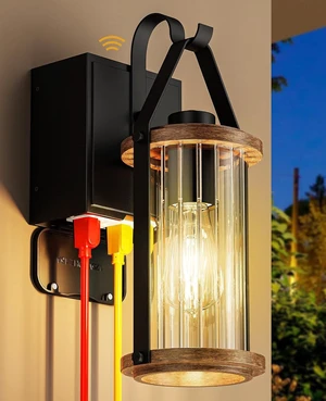 Porch Light with Outlet GFCI Dusk to Dawn Outdoor Lighting Black Porch Light with Outlet GFCI Dusk to Dawn Outdoor Lighting Black