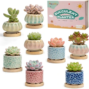 8 Pcs Succulent Pots with Ice Crack Glaze, 2 Shapes & 8 Colors Ceramic Succulent Planters with Drainage Holes & Bamboo Saucers, Indoor Plant Pots for Home GardenDesk Decor, Office Decor, Gift Idea 8 Pcs Succulent Pots with Ice Crack Glaze, 2 Shapes & 8 Colors Ceramic Succulent Planters with Drainage Holes & Bamboo Saucers, Indoor Plant Pots for Home GardenDesk Decor, Office Decor, Gift Idea