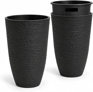 Worth 21" Tall Plant Pots, Large Black Planters for Indoor Outdoor Set of 2