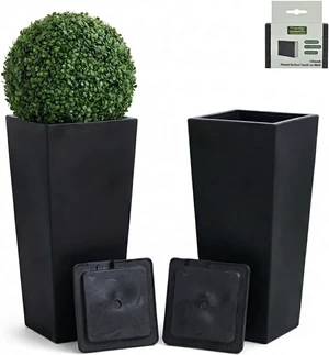 GreenShip 27" Tall Planters for Outdoor Indoor, Set of 2 with Drainage