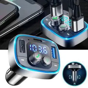Bluetooth 5.0 Car Wireless FM Transmitter Adapter 2USB PD Charger Hands-Free AUX Bluetooth 5.0 Car Wireless FM Transmitter Adapter 2USB PD Charger Hands-Free AUX