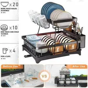 2-Tier Adjustable Dish Drying Rack Bowl Drainer Utensil Holder Kitchen Organizer 2-Tier Adjustable Dish Drying Rack Bowl Drainer Utensil Holder Kitchen Organizer