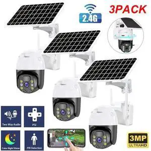 3 Pack WiFi6 Solar Battery Powered Wireless Security Camera Sys Outdoor 3MP PTZ 3 Pack WiFi6 Solar Battery Powered Wireless Security Camera Sys Outdoor 3MP PTZ