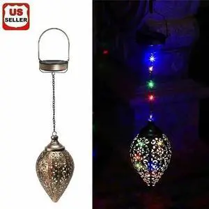 Solar Power LED Hanging Lantern Light Metal Garden Yard Decor Lamp Rechargeable Solar Power LED Hanging Lantern Light Metal Garden Yard Decor Lamp Rechargeable