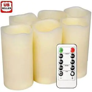 6x LED Flameless Candles Wax Pillar Battery Operated Candle Remote Control Timer 6x LED Flameless Candles Wax Pillar Battery Operated Candle Remote Control Timer