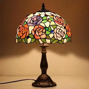 Rose Flower Style Tiffany Table Lamp Stained Glass Desk Light for Home Decor 18" Rose Flower Style Tiffany Table Lamp Stained Glass Desk Light for Home Decor 18"