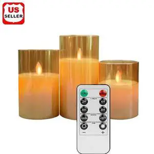 3Pack Gold Glass Flameless LED Candles with Remote Battery Operated Flickering 3Pack Gold Glass Flameless LED Candles with Remote Battery Operated Flickering
