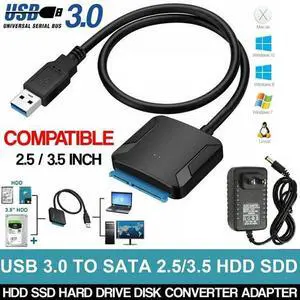 USB 3.0 to SATA III Adapter for 2.5" 3.5" SSD HDD Hard Drive with 12V/2A Power USB 3.0 to SATA III Adapter for 2.5" 3.5" SSD HDD Hard Drive with 12V/2A Power