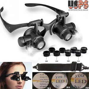 Double Eye Jewelry Watch Repair Magnifier Loupe Glasses With LED Light 8 Lens US Double Eye Jewelry Watch Repair Magnifier Loupe Glasses With LED Light 8 Lens US