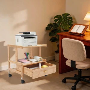 2 Tier Wood Storage Cart With Wheels Drawer Office Printer Stand Printer Cart 2 Tier Wood Storage Cart With Wheels Drawer Office Printer Stand Printer Cart