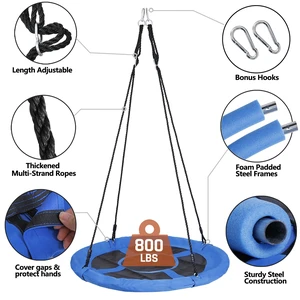 40" Waterproof Saucer Tree Swing Set Outdoor Round Swing for Children Blue 40" Waterproof Saucer Tree Swing Set Outdoor Round Swing for Children Blue