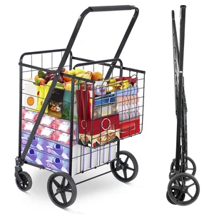 Folding Shopping Cart Utility Cart with Double Basket and Swivel Wheels Folding Shopping Cart Utility Cart with Double Basket and Swivel Wheels