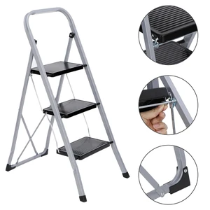 3 Step Ladder Folding Steel Step Stool Anti-slip Silver Black 300Lbs Capacity 3 Step Ladder Folding Steel Step Stool Anti-slip Silver Black 300Lbs Capacity