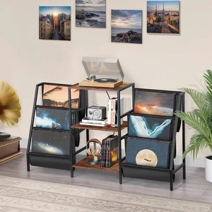 Large Vintage Record Player Table Vinyl Display Shelf w/ Power Outlets & Socket Large Vintage Record Player Table Vinyl Display Shelf w/ Power Outlets & Socket