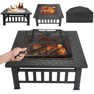32" Square Metal Fire Pit Outdoor Patio Garden Backyard Stove Firepit Brazier 32" Square Metal Fire Pit Outdoor Patio Garden Backyard Stove Firepit Brazier