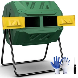 43 Gals Outdoor Compost Tumbler Bin Green Dual Chamber Large Composter Tumbling 43 Gals Outdoor Compost Tumbler Bin Green Dual Chamber Large Composter Tumbling