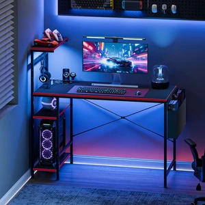 44" Computer Desk w/ Power Outlets Led Desk 4 Tiers Reversible Shelf Hook & Side 44" Computer Desk w/ Power Outlets Led Desk 4 Tiers Reversible Shelf Hook & Side