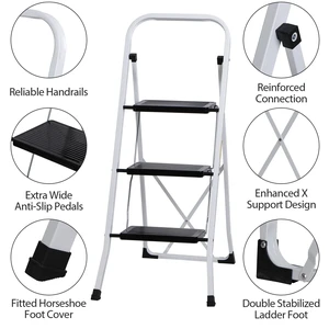 3 Steps Ladder Folding Anti-Slip Safety Folding Steel Wide Pedal 350Lbs Load 3 Steps Ladder Folding Anti-Slip Safety Folding Steel Wide Pedal 350Lbs Load