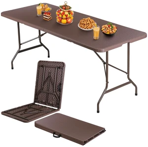 6ft Folding Table Fold-in-Half Picnic Party Camping Tables w/ Handle Brown 6ft Folding Table Fold-in-Half Picnic Party Camping Tables w/ Handle Brown
