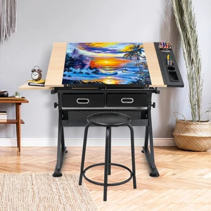 Drafting Drawing Table Tiltable Tabletop, Adjustable Height, Edge Stopper Drafting Drawing Table Tiltable Tabletop, Adjustable Height, Edge Stopper