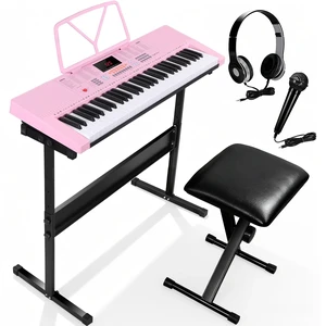 61 Key Electronic Keyboard Piano Organ w/ Microphone Stand Stool Earphone Pink 61 Key Electronic Keyboard Piano Organ w/ Microphone Stand Stool Earphone Pink