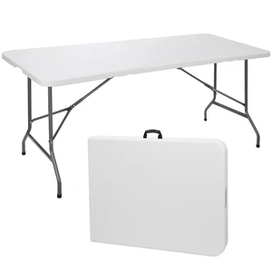 6FT HDPE White Folding Table Fold-in-Half 220lbs Load Indoor Outdoor Picnic Park 6FT HDPE White Folding Table Fold-in-Half 220lbs Load Indoor Outdoor Picnic Park