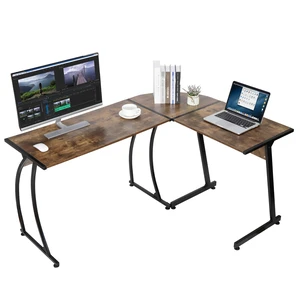58" L-Shaped Gaming Desk Corner Computer Desk PC Laptop Table Workstation Brown 58" L-Shaped Gaming Desk Corner Computer Desk PC Laptop Table Workstation Brown