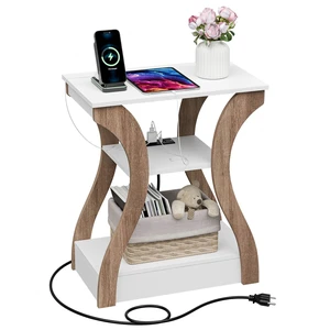 3 Tier End Tables with Charging Station Side Table with USB Ports & Outlet White 3 Tier End Tables with Charging Station Side Table with USB Ports & Outlet White