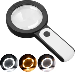 Illuminated 3X Magnifying Glass with 18 LED Lights for Seniors - Handheld Design Illuminated 3X Magnifying Glass with 18 LED Lights for Seniors - Handheld Design