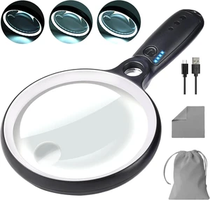 Illuminate Your Reading: 10X Handheld Magnifying Glass with 37 LED Lights Illuminate Your Reading: 10X Handheld Magnifying Glass with 37 LED Lights
