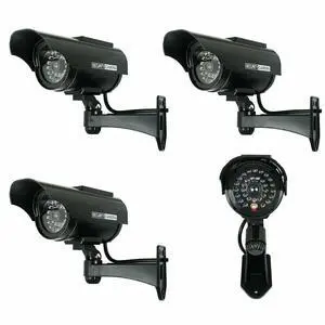 4X Solar Powered Dummy Surveillance Security Camera CCTV LED Record Light -Black 4X Solar Powered Dummy Surveillance Security Camera CCTV LED Record Light -Black