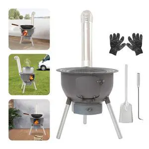 Wood Stove Portable Camping Wood Burning Stove with Chimney Pipe BBQ Stove Wood Stove Portable Camping Wood Burning Stove with Chimney Pipe BBQ Stove