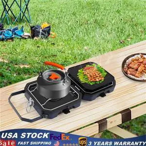 2 Burners Camping Stove Grill Pan w/ Handle, Portable Folding Gas Stove for Camp 2 Burners Camping Stove Grill Pan w/ Handle, Portable Folding Gas Stove for Camp