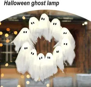 Ghost Halloween Wreath for Front Door LED Light-Up White Ghost Garland Ghost Halloween Wreath for Front Door LED Light-Up White Ghost Garland