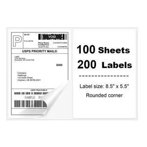 200 Half Sheet Shipping Labels Self Adhesive 8.5" x 5.5" Rounded 2 Per Sheet 200 Half Sheet Shipping Labels Self Adhesive 8.5" x 5.5" Rounded 2 Per Sheet
