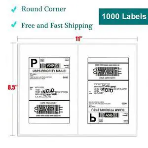 1000 Half Sheet Shipping Labels 2 Per Sheet 8.5x5.5 Rounded Corner Self Adhesive 1000 Half Sheet Shipping Labels 2 Per Sheet 8.5x5.5 Rounded Corner Self Adhesive