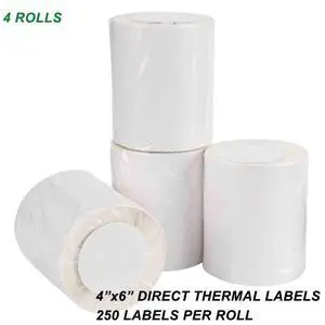 4 Rolls Direct Thermal Labels 250/Roll 4x6 For Eltron Zebra 2844 ZP450 TLP 2824 4 Rolls Direct Thermal Labels 250/Roll 4x6 For Eltron Zebra 2844 ZP450 TLP 2824