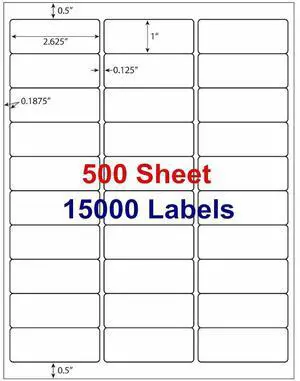 2.625x1 15000 Address Laser Ink Jet Shipping Mailing Labels 500 Sheets Adhesive 2.625x1 15000 Address Laser Ink Jet Shipping Mailing Labels 500 Sheets Adhesive