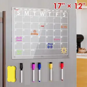 17x12 Acrylic Magnetic Dry Erase Board Calendar for Fridge, Clear Month Planner 17x12 Acrylic Magnetic Dry Erase Board Calendar for Fridge, Clear Month Planner