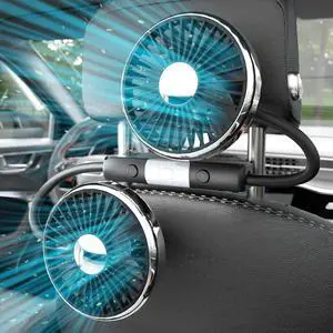 USB Car Fan for Backseat Dual Head Cooling Fan LED Light 3 Speeds 360° Rotatable USB Car Fan for Backseat Dual Head Cooling Fan LED Light 3 Speeds 360° Rotatable