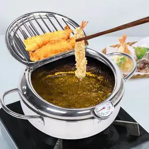 Japanese Deep Frying Pot Tempura Fryer Pan Temperature Control Stainless Steel Japanese Deep Frying Pot Tempura Fryer Pan Temperature Control Stainless Steel
