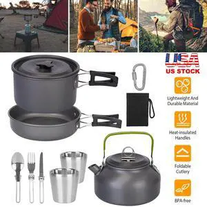 12-Piece Camping Cookware Set - Pots Pans & Cooking Tools for Outdoor Cooking 12-Piece Camping Cookware Set - Pots Pans & Cooking Tools for Outdoor Cooking