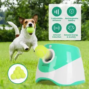 Automatic Dog Ball Launcher Included 6 Tennis Balls Dog W/ 3 Adjustable Launch Automatic Dog Ball Launcher Included 6 Tennis Balls Dog W/ 3 Adjustable Launch