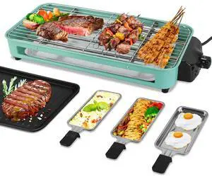 Electric Indoor Grill, 2 in 1 Smokeless Raclette for Kitchen Electric Indoor Grill, 2 in 1 Smokeless Raclette for Kitchen