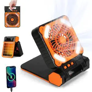 Solar Camping Fan W/ LED Lantern In Blue Rechargeable Battery Operated Fan Solar Camping Fan W/ LED Lantern In Blue Rechargeable Battery Operated Fan