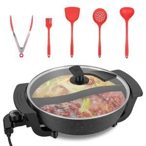 6L Electric Hot Pot w/ Divider Dual Flavor Nonstick Shabu Pot for Family Meals 6L Electric Hot Pot w/ Divider Dual Flavor Nonstick Shabu Pot for Family Meals