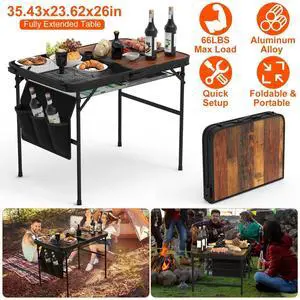 Folding Grill Table Portable Camping Table Height Adjustable with Side Pockets Folding Grill Table Portable Camping Table Height Adjustable with Side Pockets